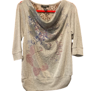 3/$18 Style & Co Petite gray glittery 3/4 sleeve scoops neck top